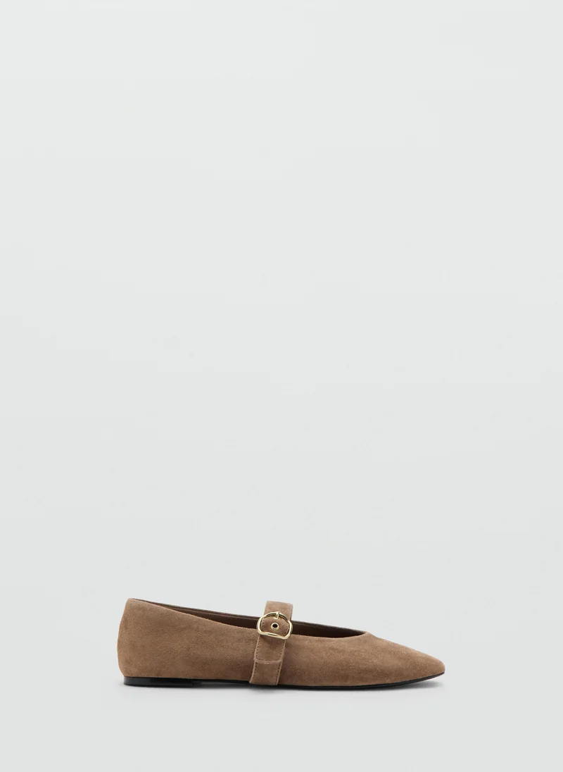 مانجو Buckle Suede Ballerina