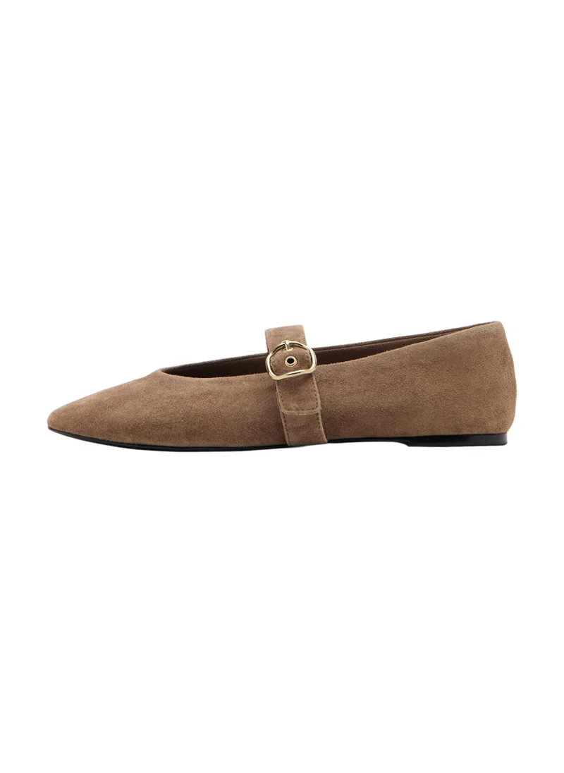 مانجو Buckle Suede Ballerina