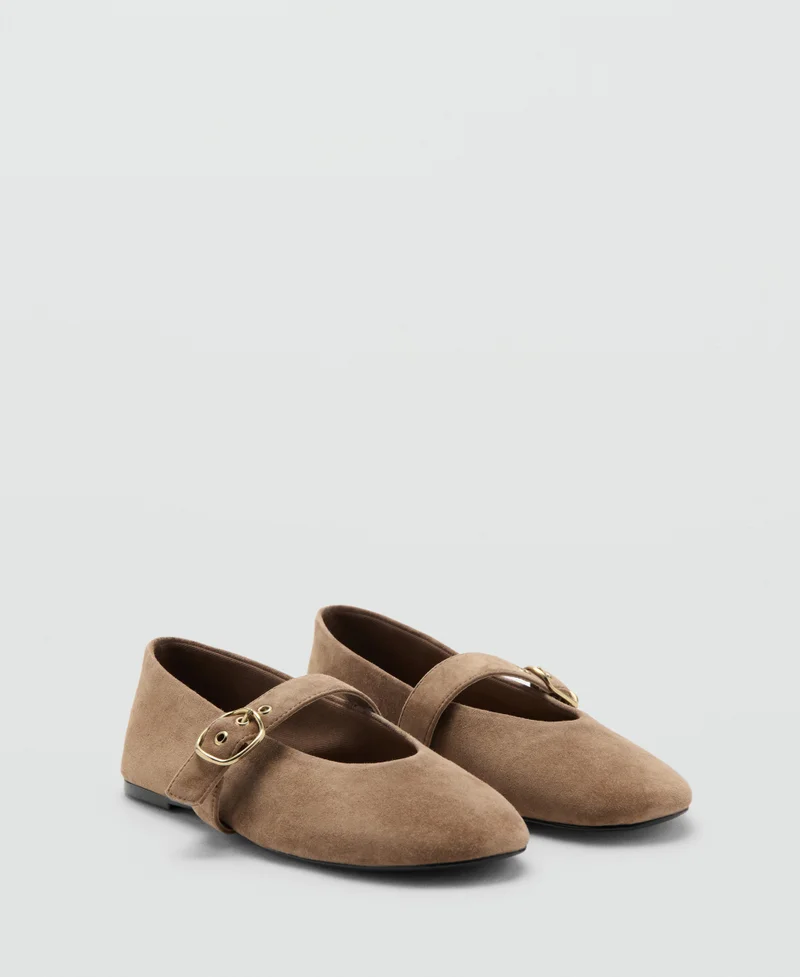 Mango Buckle suede ballerina