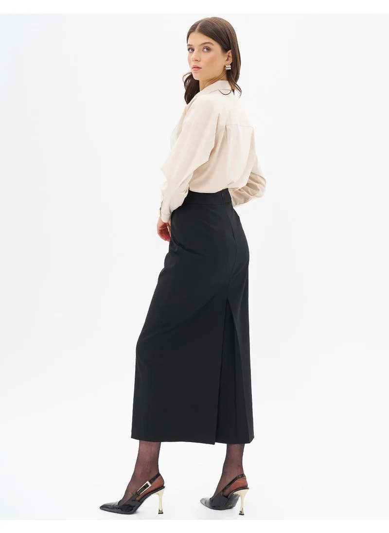 Kayra Skirt with Hidden Slit Detail Black