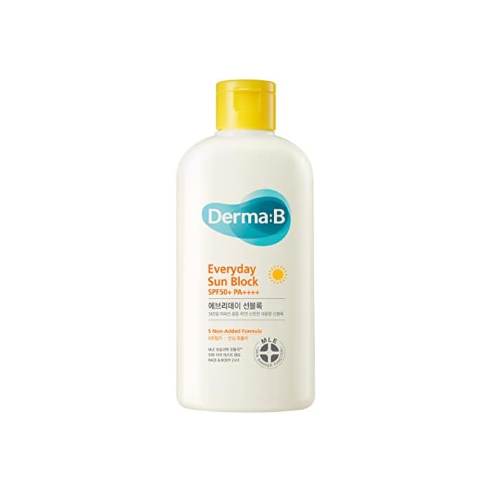 Derma B Everyday Sun Block Large Size Sunscreen SPF50+ PA++++ 6.71 Fl Oz, 200ml Fast-Absorbing Lightweight SPF Moisturizer, Facial Body Non-Sticky for Dewy Skin, Korean Protection Lotion