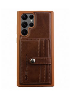 Boter Leather Phone Case Back Cover Magnetic Detachable with Wallet Card Holder Pocket for Samsung Galaxy S22 Ultra_Brown 
