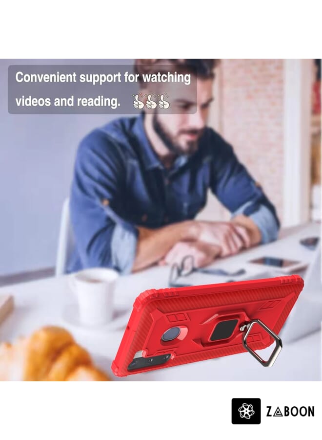 Zaboon Protective Case Cover For Samsung Galaxy M11 Carbon Fiber Protective Case with 360 Degree Rotating Ring Holder - Image 5