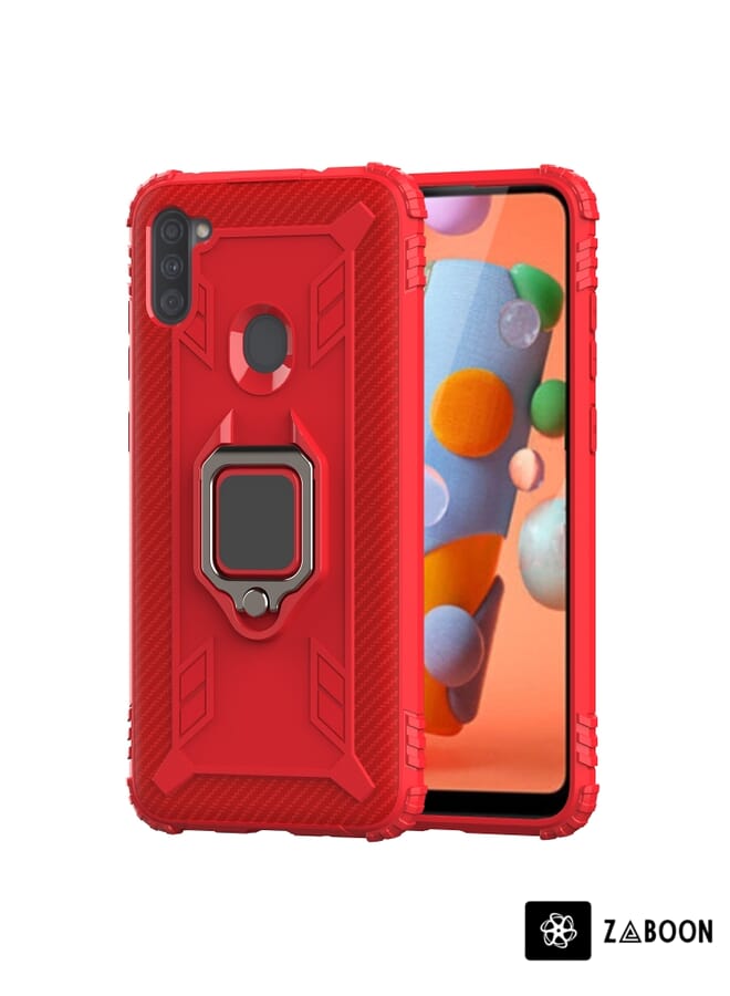 Zaboon Protective Case Cover For Samsung Galaxy M11 Carbon Fiber Protective Case with 360 Degree Rotating Ring Holder - Image 1