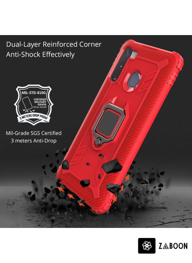 Zaboon Protective Case Cover For Samsung Galaxy M11 Carbon Fiber Protective Case with 360 Degree Rotating Ring Holder - Image 2