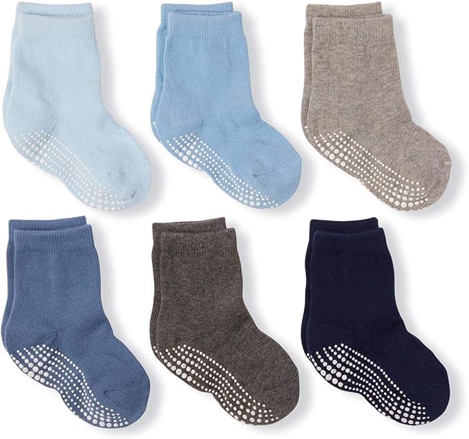 TEDDYIFY Non Slip Grip Ankle Boys and Girls Athletic Crew Socks for Babies Toddlers and Kids (12-18 Months, Pack of 6) - Image 1