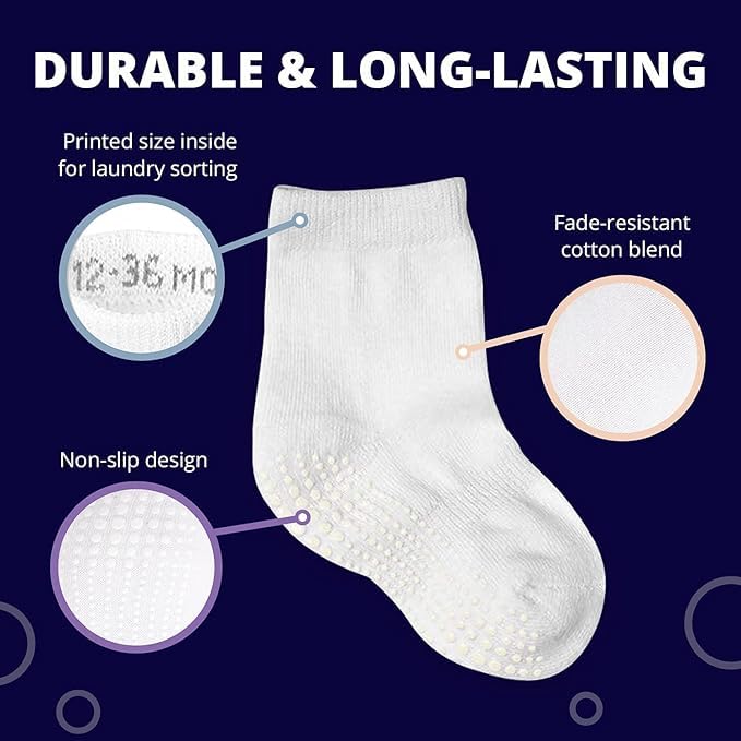 TEDDYIFY Non Slip Grip Ankle Boys and Girls Athletic Crew Socks for Babies Toddlers and Kids (12-18 Months, Pack of 6) - Image 3