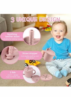 Excefore Toddler Sippy Cup with Lid, Kids Snack Container 2-in-1, Silicone Snack Catcher with Removable Scale, Kids Water Bottle with Straw 8.5 oz (Marbling)  - Image 2