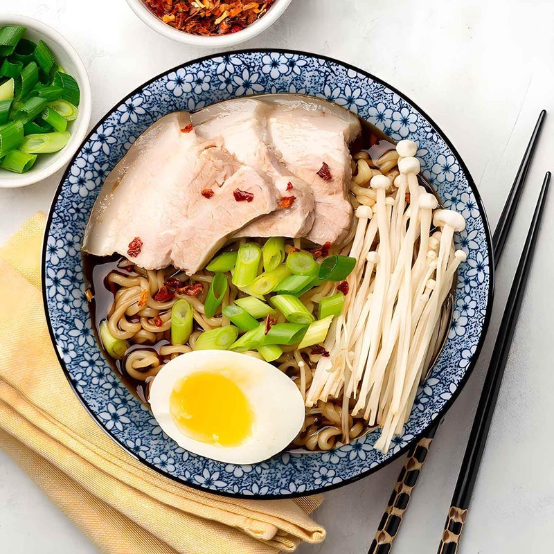 QINLANG 38 oz Japanese Ramen Pho Noodle Bowls  8 in Blue and White Ceramic Bowls Set of 4 Floral Pattern - Image 3