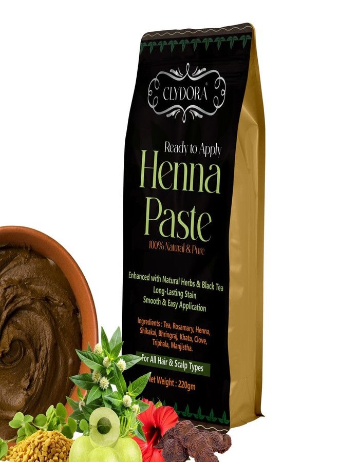 CLYDORA Ready to Apply Henna Paste for Hair - 100% Natural & Pure, Enriched with Herbs & Black Tea | Long-Lasting Stain, Smooth Easy Application | For All Hair & Scalp Types | 220gm - Image 1