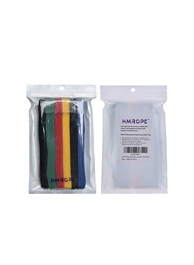PROMASS - 60PCS Fastening Cable Ties Reusable, Premium 6-Inch Adjustable Cord Ties, Microfiber Cloth Cable Management Straps Hook Loop Cord Organizer Wire Ties Reusable (Assorted Colors) - Image 1