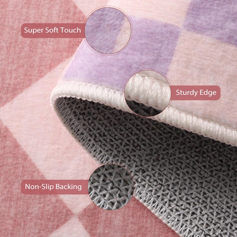 Morebes Checkered Rug Runner for Hallways 2x7  Washable Bathroom Runner Rug Pink Rug for Bedroom Non Slip  Soft Checkerboard Indoor Carpet for Nursery Kids Room Kitchen - Image 3