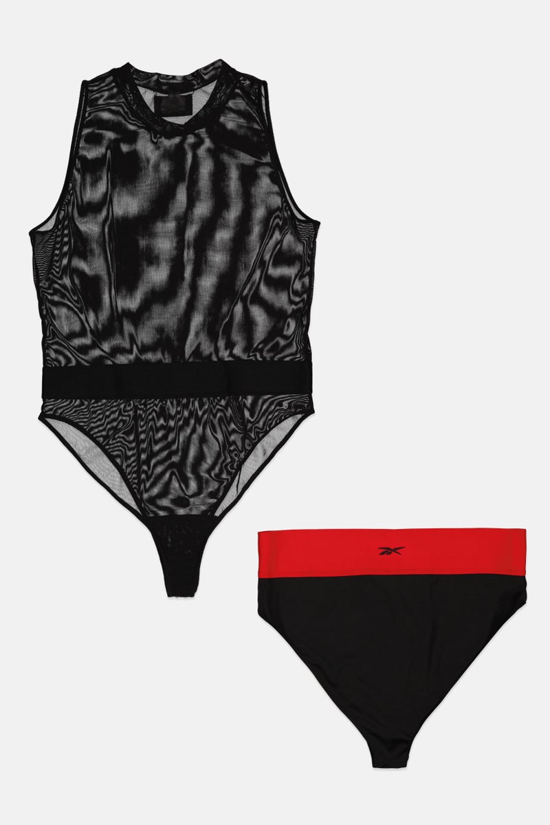 Reebok x Cardi B Women 2 Pieces Sportswear Fit Outdoor Bodysuit And Panty Set, Black - Image 2