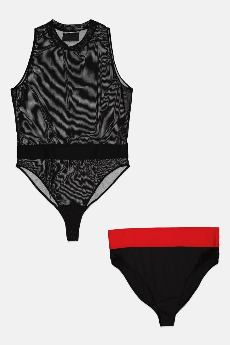 Reebok x Cardi B Women 2 Pieces Sportswear Fit Outdoor Bodysuit And Panty Set, Black - Image 1