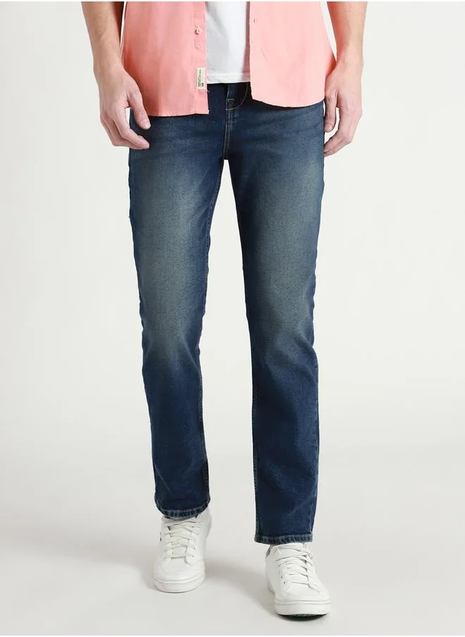 دينيس لينغو Men's Dark Blue Straight Fit Twill Jeans