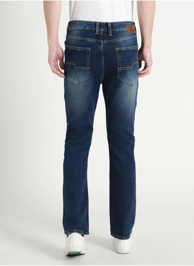 دينيس لينغو Men's Dark Blue Straight Fit Twill Jeans