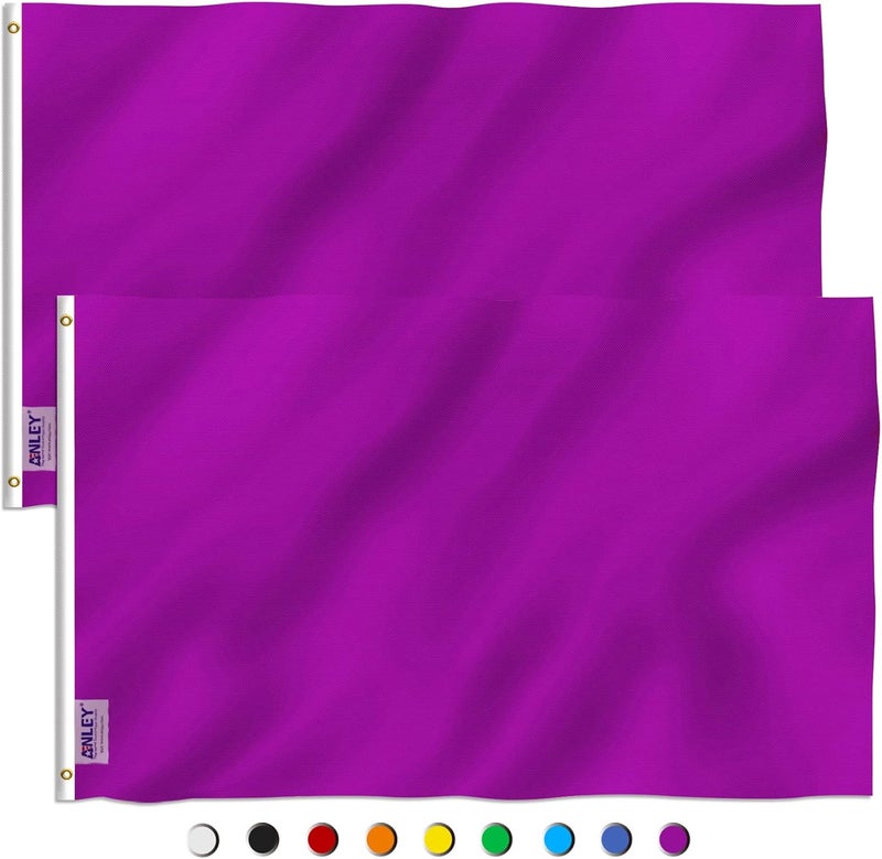 Anley Pack of 2 Fly Breeze 3x5 Foot Solid Purple Flag - Vivid Color and Fade proof - Canvas Header and Double Stitched - Plain Purple Flags Polyester with Brass Grommets 3 X 5 Ft - Image 1