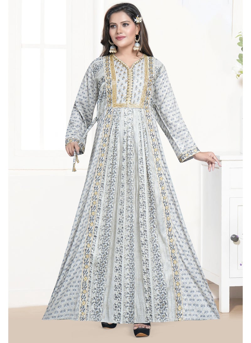 Zainah Elegant Women's Jalabiya – Modest Evening & Party Dress with Embroidery, Long Sleeves, and Adjustable Side Strips - Image 5