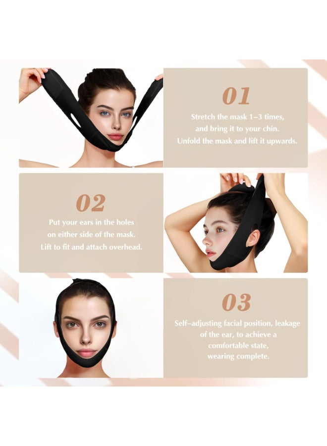 قناع رفع على شكل حرف V قابل لإعادة الاستخدام مع حزام للفك، قناع وجه على شكل V للترهل، جهاز تمرين الفك (أسود) - Image 5