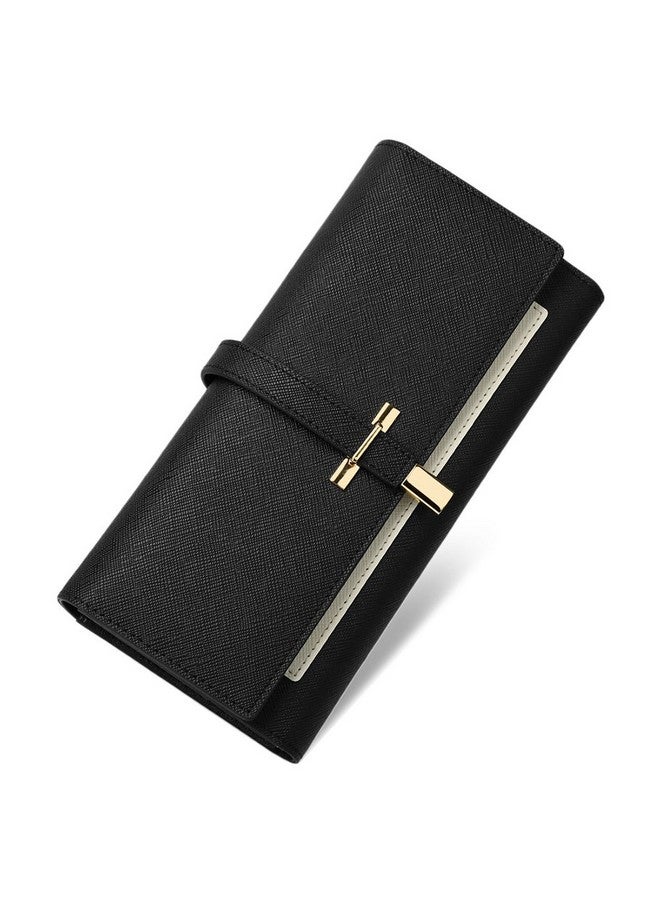 CLUCI محفظة جلدية للنساء نحيفة مصممة ثلاثية الطي لحامل بطاقات الائتمان للسيدات باللون الأسود - Image 1