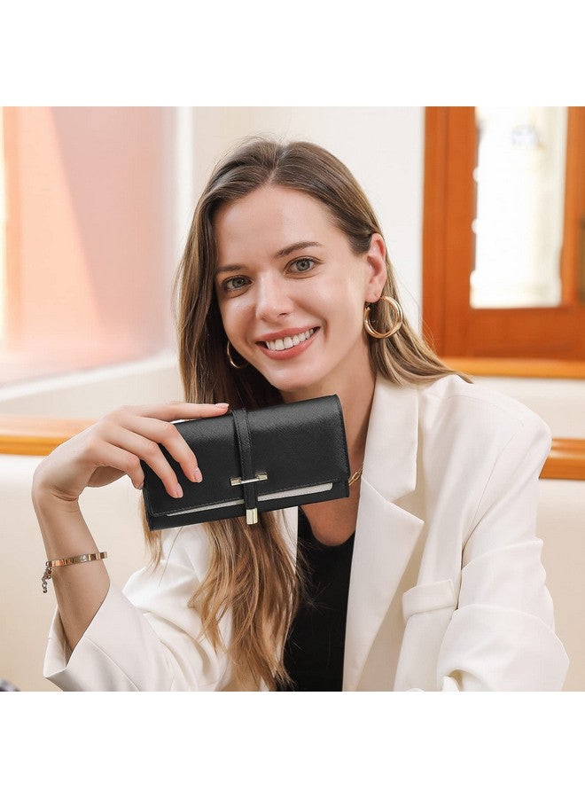 CLUCI محفظة جلدية للنساء نحيفة مصممة ثلاثية الطي لحامل بطاقات الائتمان للسيدات باللون الأسود - Image 2