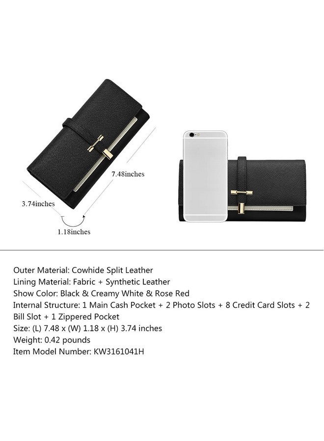 CLUCI محفظة جلدية للنساء نحيفة مصممة ثلاثية الطي لحامل بطاقات الائتمان للسيدات باللون الأسود - Image 3