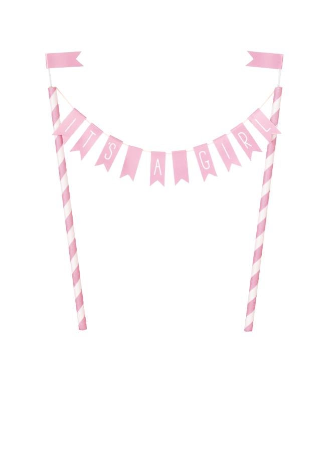 Unique Its A Girl Baby Shower Bunting Cake Topper - Image 1