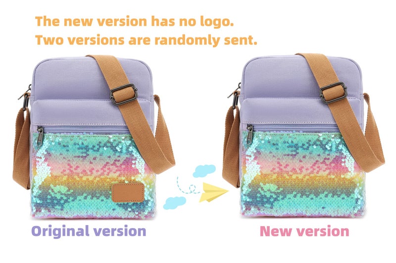 Leaper Girls Crossbody Purses 2 PCS Sequin Messenger Bag Canvas Crossbody Bag and Purse Set for Women Glitter Rainbow Purple - Image 3
