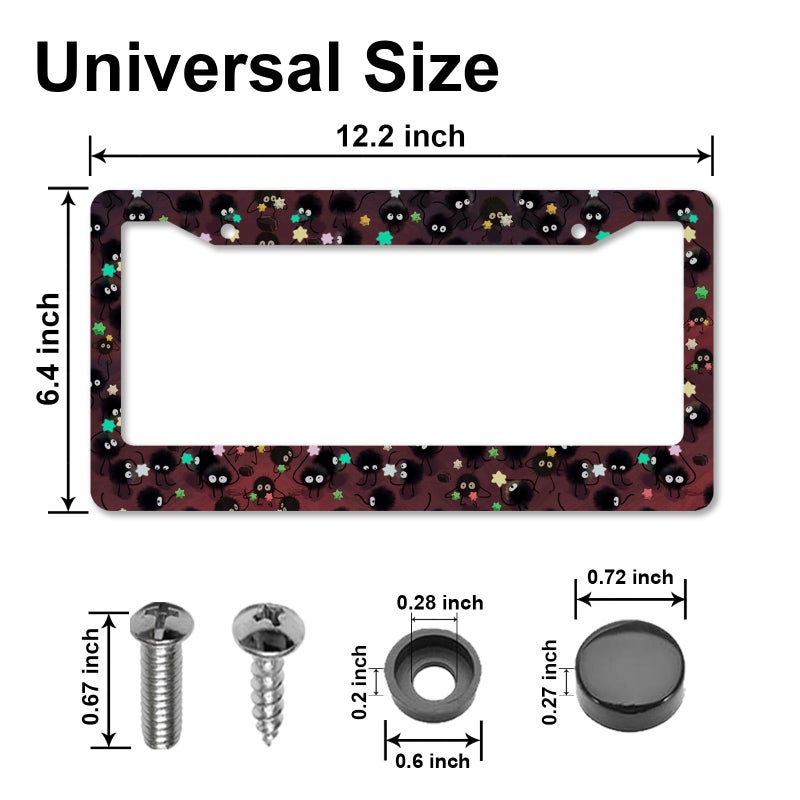 DGDRHZ Anime License Plate Framesï¼ŒAnime Car Accessories for Women and Men ï¼ŒCute Soot Sprites License Plate Holderï¼ŒAluminum License Plate Frame Fits Standard US Vehicles Size 12.2 x 6 Inch (Black 01-2pcs) - Image 2