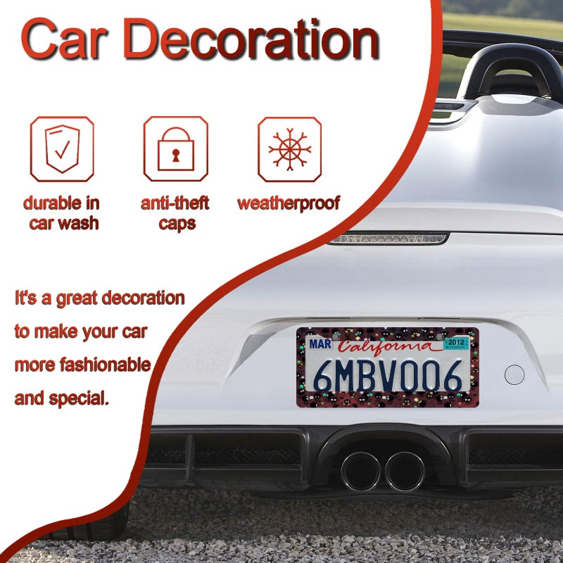 DGDRHZ Anime License Plate Framesï¼ŒAnime Car Accessories for Women and Men ï¼ŒCute Soot Sprites License Plate Holderï¼ŒAluminum License Plate Frame Fits Standard US Vehicles Size 12.2 x 6 Inch (Black 01-2pcs) - Image 5