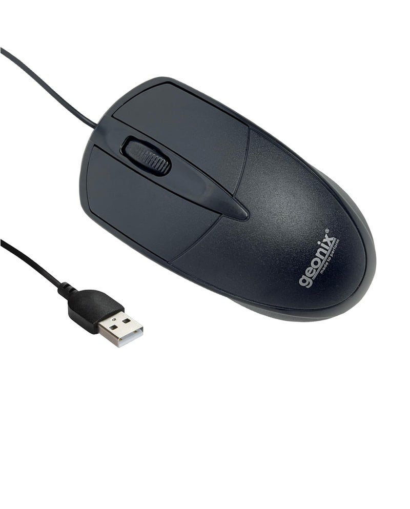 GEONIX Wired USB Mouse for Windows PC Desktop, Laptop, Notebook, Mac, computerand Chromebook, for Righty or Lefty Use, Black Colour, 1 Year Warranty. - Image 1