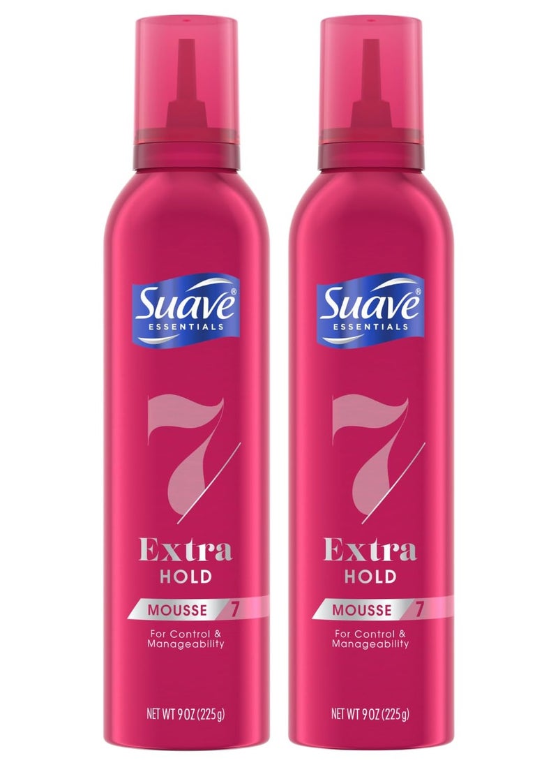 Suave Suave Extra Hold Mousse for Curly Hair, Wavy, All Hair Types, Moisturizing & Nourishing, Foam, Scented 9 oz (Pack of 2)  - Image 1