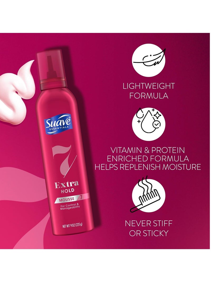 Suave Suave Extra Hold Mousse for Curly Hair, Wavy, All Hair Types, Moisturizing & Nourishing, Foam, Scented 9 oz (Pack of 2)  - Image 4