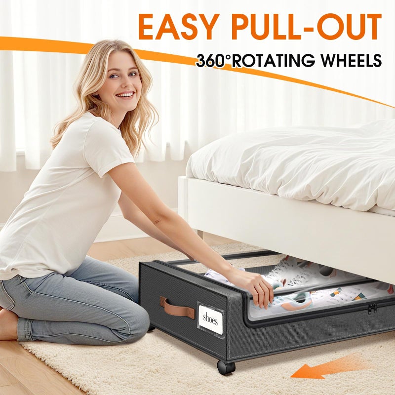 SpaceHacks Under Bed Storage with Wheels 2Pack Storage Containers with Clear Window&Label Under Bed Drawers Rolling Under Bed Storage for Clothes,Shoes, Blankets (30.71 x 16.93 x 6.69 in, Dark Grey) - Image 4