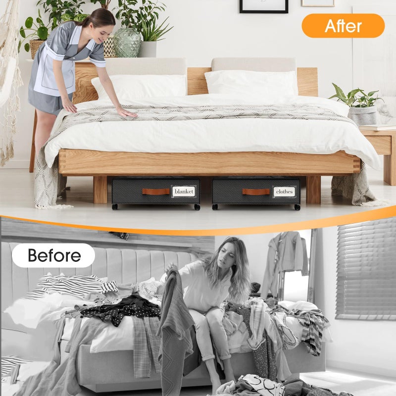 SpaceHacks Under Bed Storage with Wheels 2Pack Storage Containers with Clear Window&Label Under Bed Drawers Rolling Under Bed Storage for Clothes,Shoes, Blankets (30.71 x 16.93 x 6.69 in, Dark Grey) - Image 5