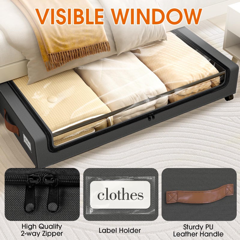 SpaceHacks Under Bed Storage with Wheels 2Pack Storage Containers with Clear Window&Label Under Bed Drawers Rolling Under Bed Storage for Clothes,Shoes, Blankets (30.71 x 16.93 x 6.69 in, Dark Grey) - Image 3