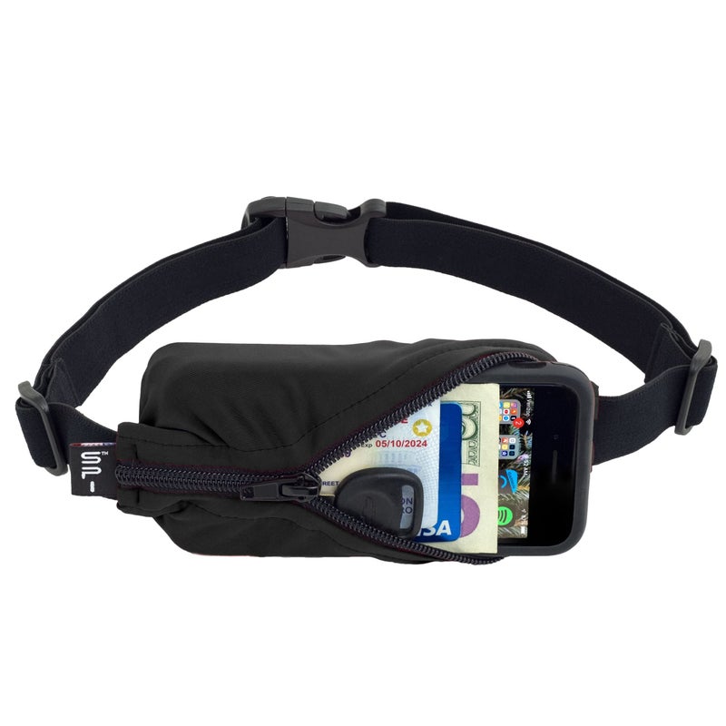 SPIbelt Running Belt Original for Women Men Phone Holder for Running Running Fanny Pack Holder for Phone Running Waist Pack Adjustable Fits All Phones No Logo Band Black with Black Zipper - Image 2