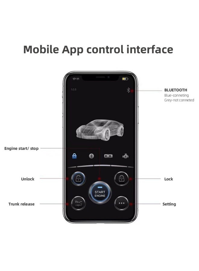 WALALLA Car Remote Start Stop Kit, 12V One-Key Engine Start Anti-Theft System, PKE Passive Keyless Entry with Push Button, Bluetooth Mobile Phone APP Control, Professional Installation Needed - Image 4