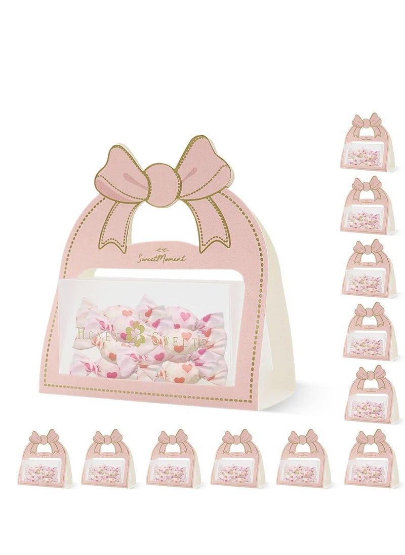 KASTWAVE 10pcs Wedding Candy Boxes, Pink Wedding Party Favor Boxes with Bow Handle, Goodies Favor Gift Box for Kids Birthday Party Favors, Weddings Events, Baby Shower, 5 x 2.1 x 5.3 inch  - Image 1