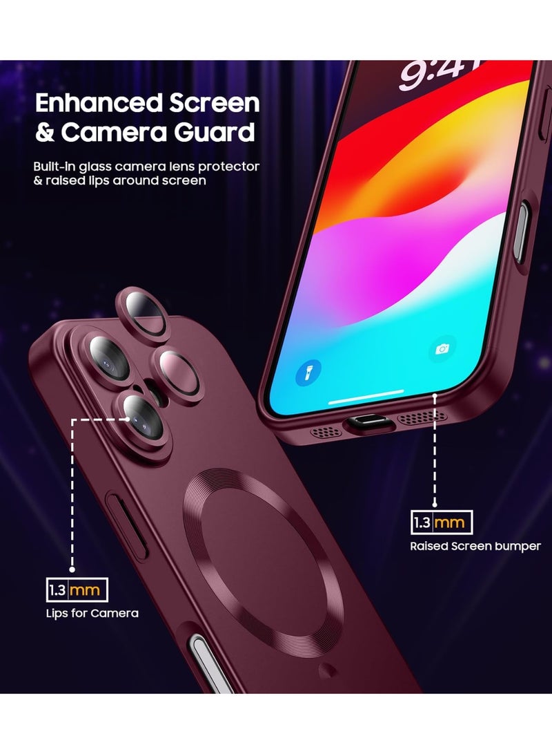 Magnetic for iPhone 16 Plus Case [Compatible with MagSafe][Built-in Camera Lens Protector] Slim Soft Silicone Bumper Shockproof Metallic Luster Phone Case (wine red) - Image 5