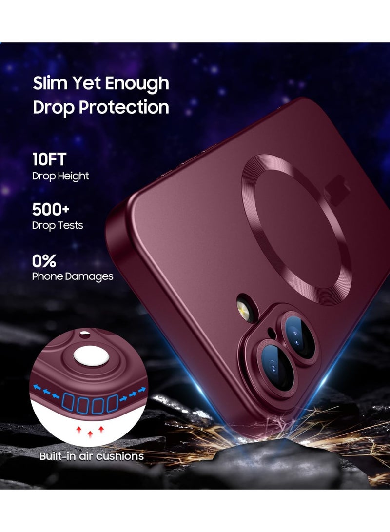 Magnetic for iPhone 16 Plus Case [Compatible with MagSafe][Built-in Camera Lens Protector] Slim Soft Silicone Bumper Shockproof Metallic Luster Phone Case (wine red) - Image 4