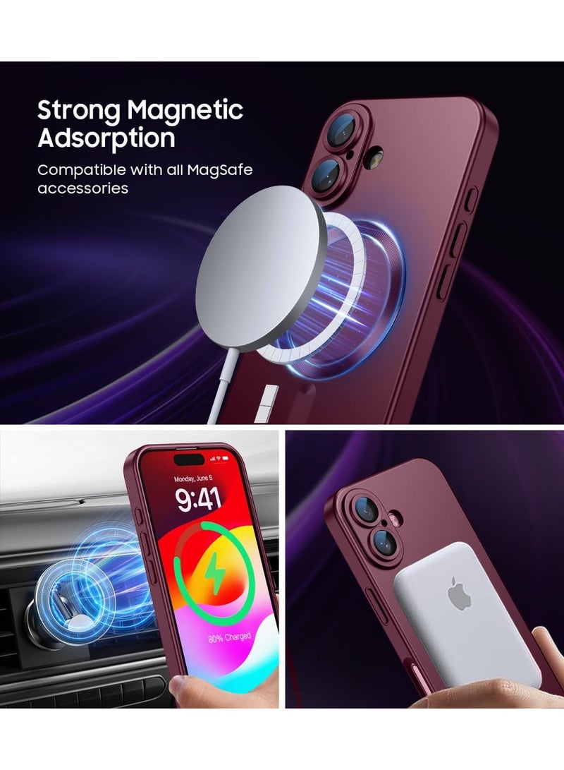 Magnetic for iPhone 16 Plus Case [Compatible with MagSafe][Built-in Camera Lens Protector] Slim Soft Silicone Bumper Shockproof Metallic Luster Phone Case (wine red) - Image 2