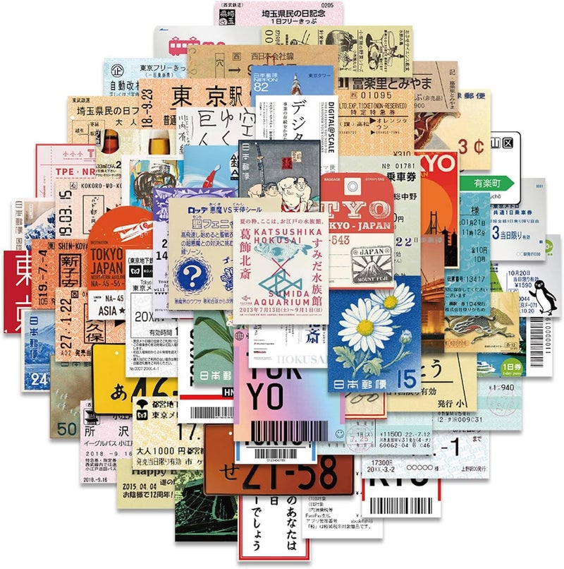 60pcs Japan Travel Stamps Stickers for Teens Laptops,Vintage Aesthetic Postage Stamp Stickers Waterproof Vinyl Decals for Water Bottle Journal Suitcase Notebook Bumper - Image 1