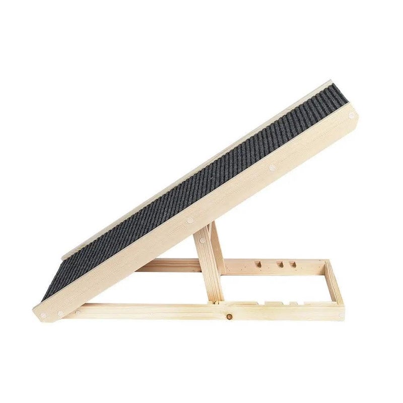 alpha paw AlphaPaw - Original Natural Wood PawRamp for Small & Large Dogs - No Assembly Required - Adjustable Height Pet Ramp for Bed, Couch, Stairs (Dark Brown) - Image 1