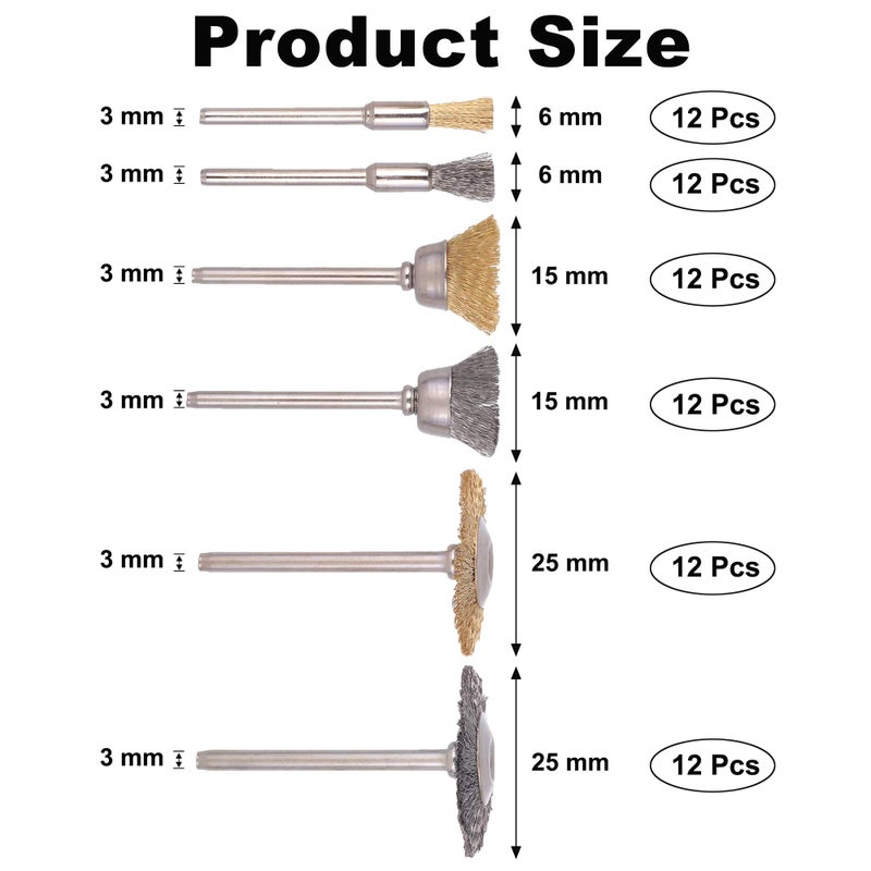 Rocaris 72 Pack Wire Wheel Brushes Set  Brass And Steel Wire Brush Set 1/8"" Shank For Rotary Tools Accessories Polish Clean Tools - Image 2