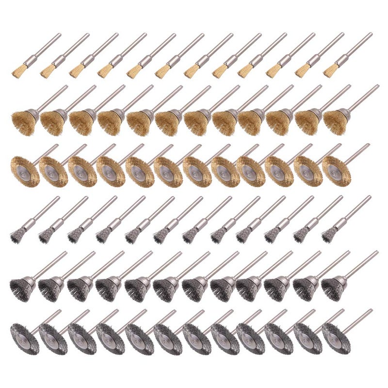 Rocaris 72 Pack Wire Wheel Brushes Set  Brass And Steel Wire Brush Set 1/8"" Shank For Rotary Tools Accessories Polish Clean Tools - Image 1