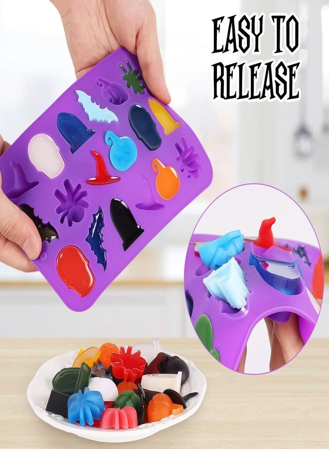 KINYFY 2 Pack Halloween Silicone Molds, Halloween Chocolate Molds, 3D Spider Skull Pumpkin Bat Mold for DIY Gummies Jello Ice Cube Jelly Chocolate Candy Cakes Decorations (Purple) - Image 4