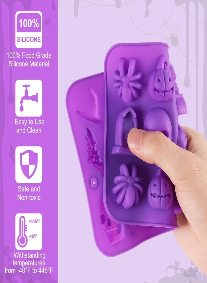 KINYFY 2 Pack Halloween Silicone Molds, Halloween Chocolate Molds, 3D Spider Skull Pumpkin Bat Mold for DIY Gummies Jello Ice Cube Jelly Chocolate Candy Cakes Decorations (Purple) - Image 5