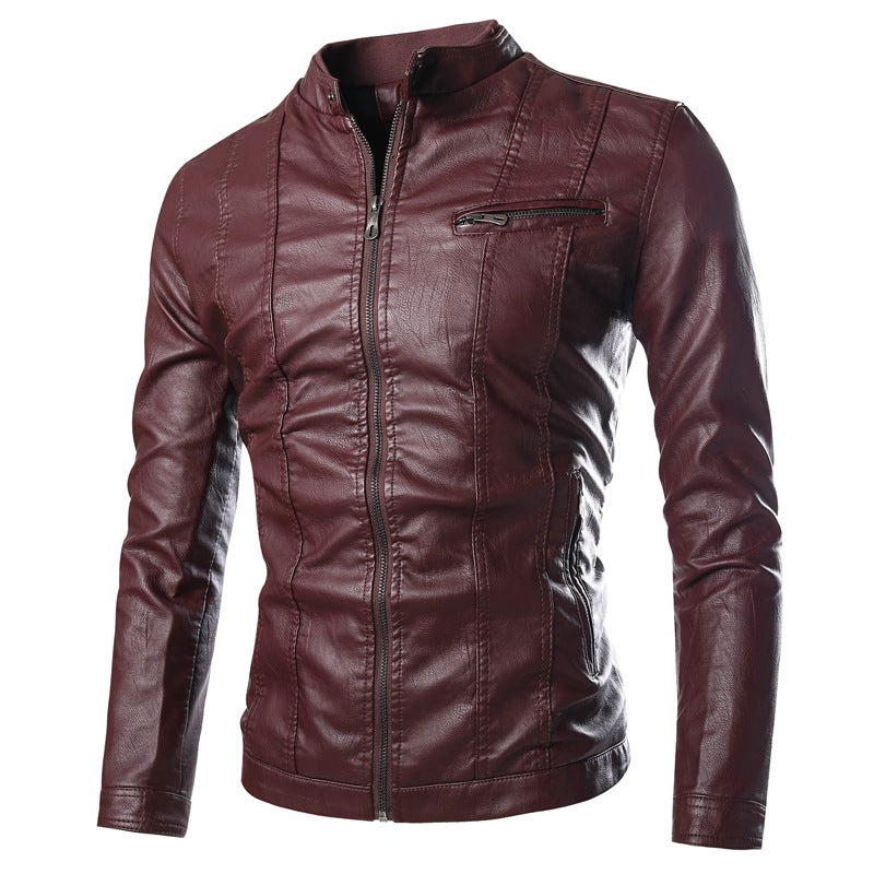 Men'S Leather 2019 Autumn New Pu Leather Stand Collar Men'S Motorcycle Clothing Fashion Leather Jacket Men - Image 2
