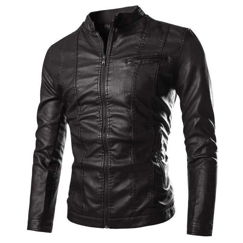 Men'S Leather 2019 Autumn New Pu Leather Stand Collar Men'S Motorcycle Clothing Fashion Leather Jacket Men - Image 3
